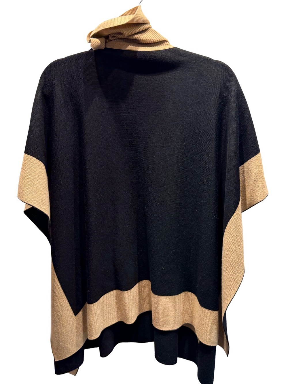 Hugo Boss Reversible Black Camel Fine Merino Wool Turtleneck Poncho Cape